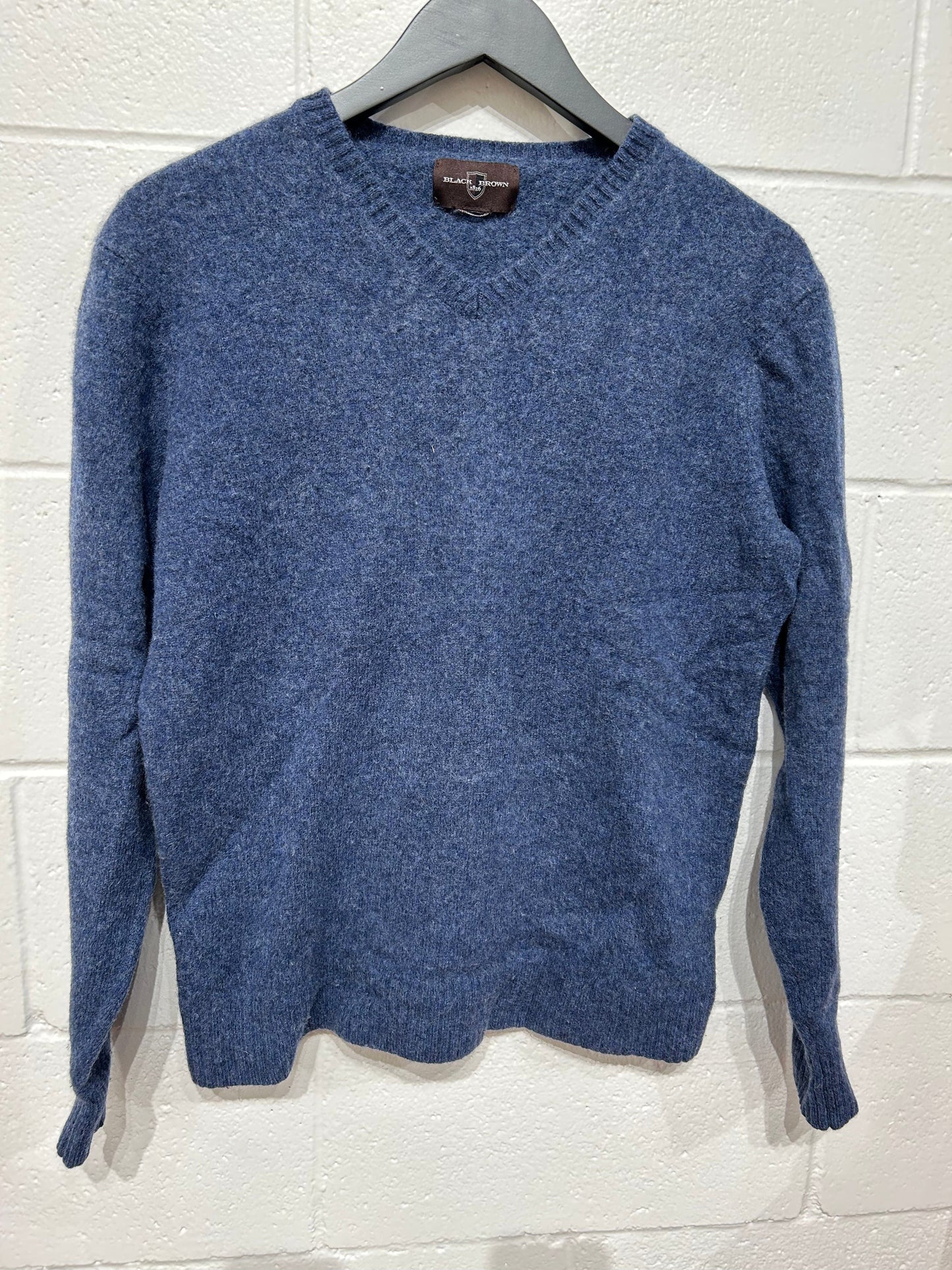 Men's S 100% Lambswool Sweater, Black & Brown, Blue