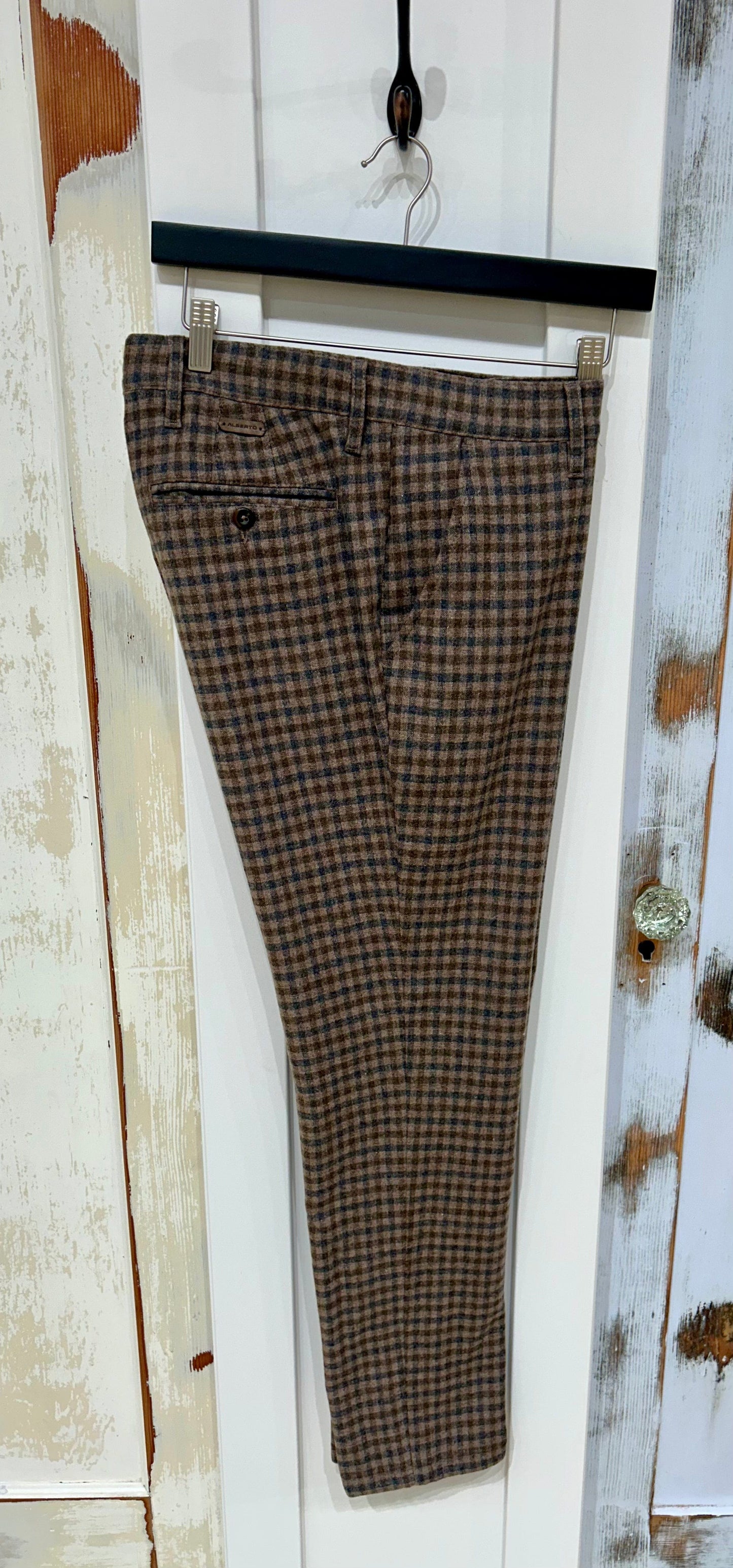 Men's Trousers  Lou-J 31, Smart Retro Wool, Wool Blend  - Multi Brown Shadow Plaid, Alberto