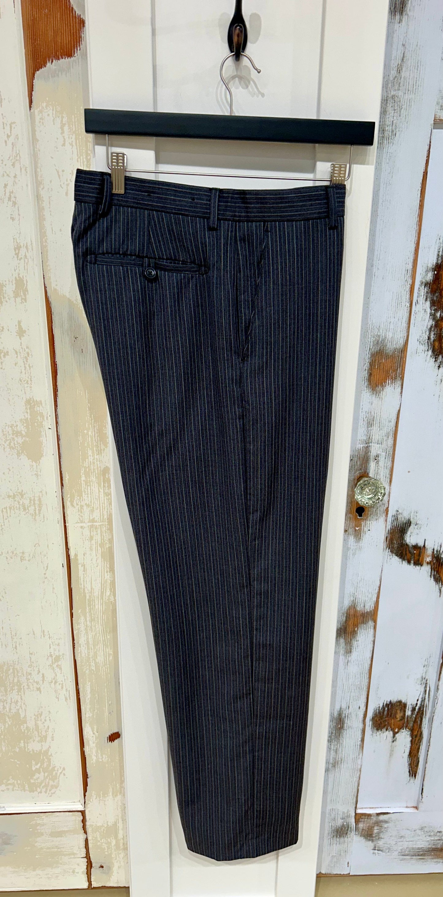 Men's Trousers, 33 Straight, 99% Wool - Grey Striped, Banana Republic