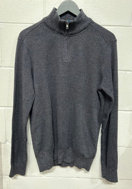 Men's M Top Sweater Half Zip Mock Neck,  Long Sleeve - Charcoal, Robert Graham