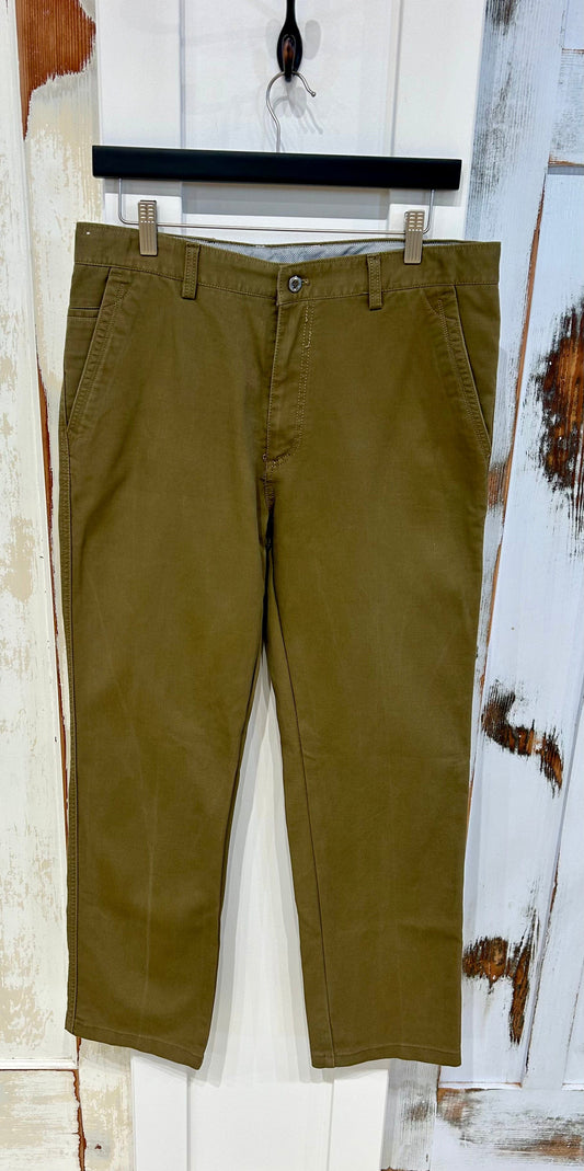 Men's Casual Pants 34, Cotton Twill Chino, Straight Leg - Olive Green, Johnwin