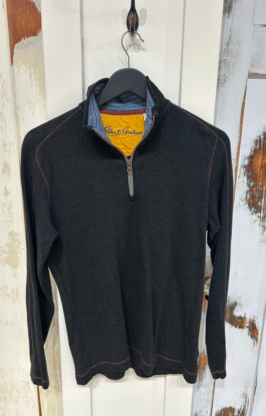 Men's S Top Fleece Half Zip Mock Neck,  Long Sleeve - Charcoal w Red stitching, Robert Graham