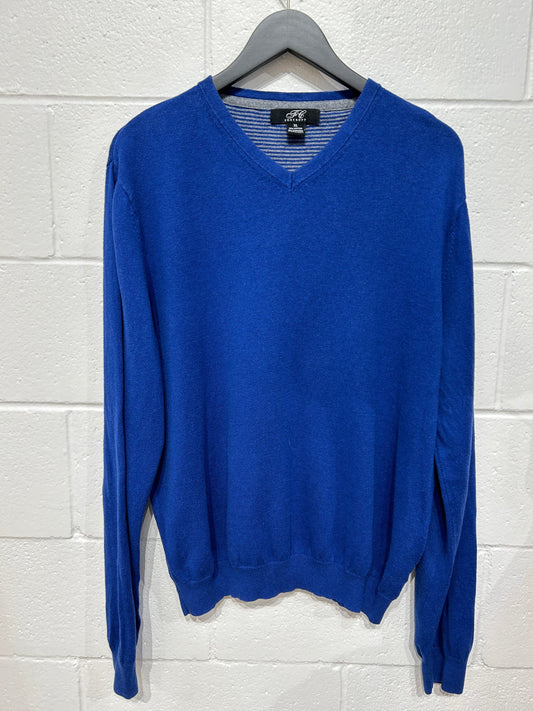 Men's XL Sweater V-neck, Cotton Cashmere - Cobalt, Foxcroft