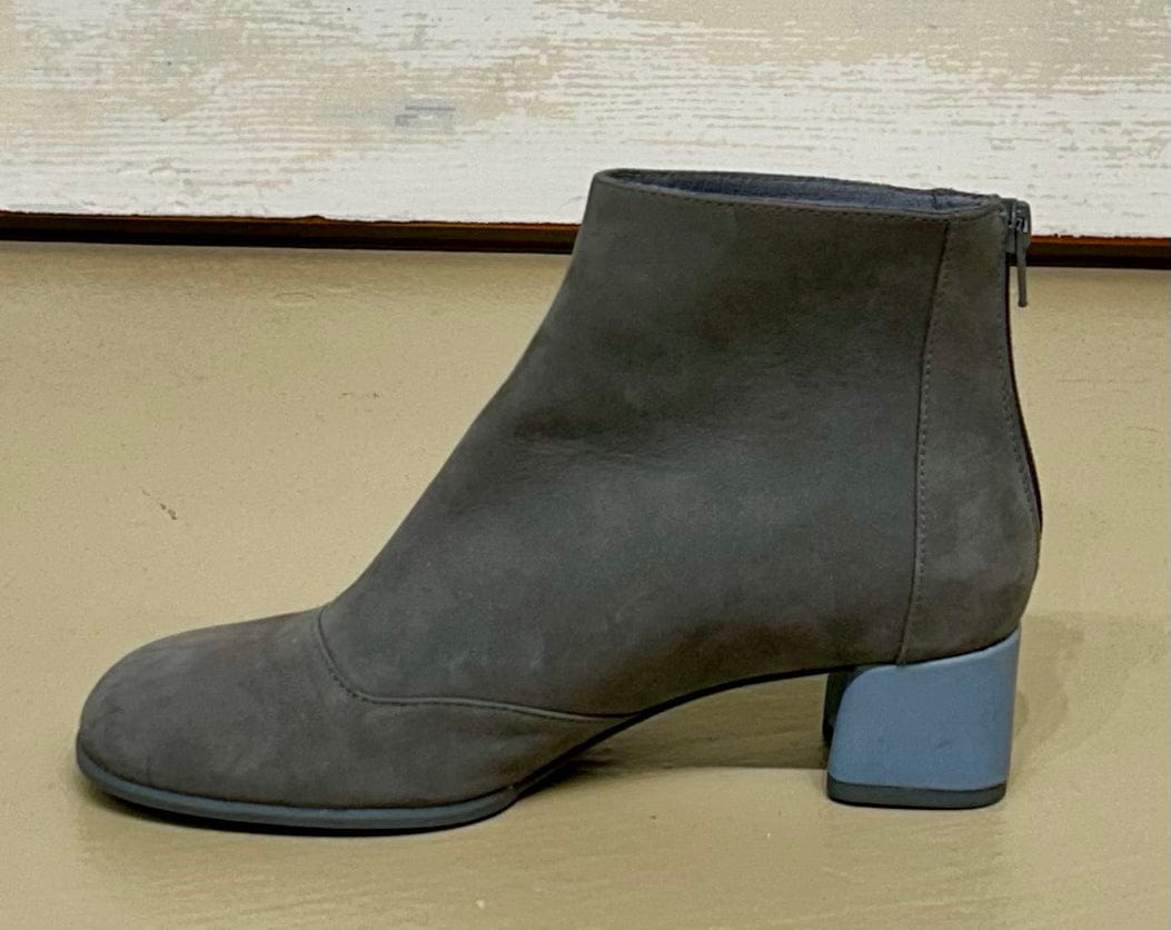 Women's Shoes - 38 EU/ 7.5 US, Camper, Twins, Grey Nubuck Leather Ankle Boot, Rear Zip, Synthetic Sole