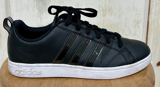 Women's Shoes - 7 US, Black Adidas VS Advantage Leather Upper Sneakers, Patent Stripes, Lace-up, Synthetic Sole