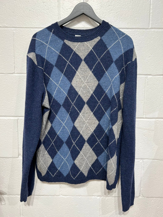 Men's 42 L Blue Argyll  Sweater - Gap