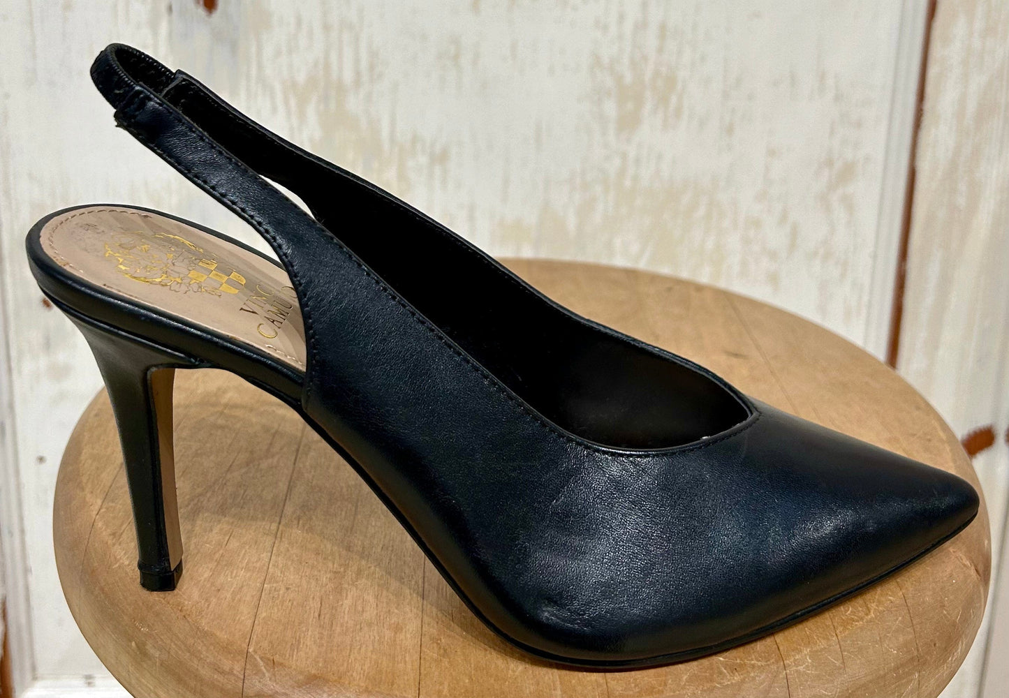 Women's Shoes - 38.5 EU/ 8.5 B US, Vince Camuto, Black "Bienne" Slingback Heels, Leather Upper