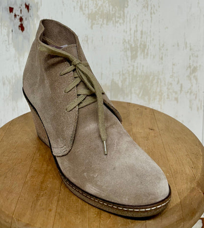 Women's Shoes - 7 US, J Crew, "MacAlister" Beige Suede Leather Lace-up Ankle Boots, Crepe Wedge Heel