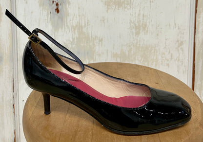 Women's Shoes - 7.5 B US, Kate Spade Black Patent Leather Heels, Leather Sole, Ankle Strap