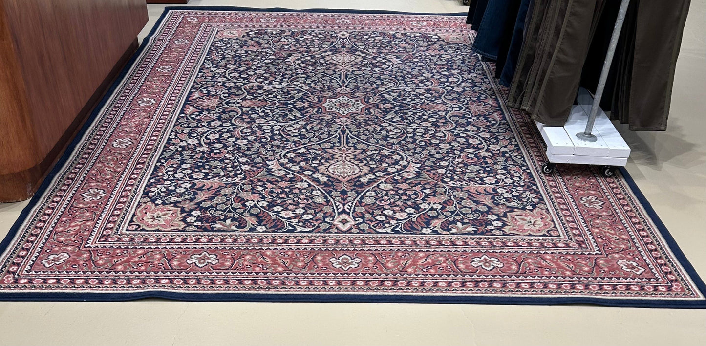 Local Pickup Only - Area Rug - Large Blue/Pink Oriental Style Design, Olefin, Size 7'10" x 10'10" (approx.)