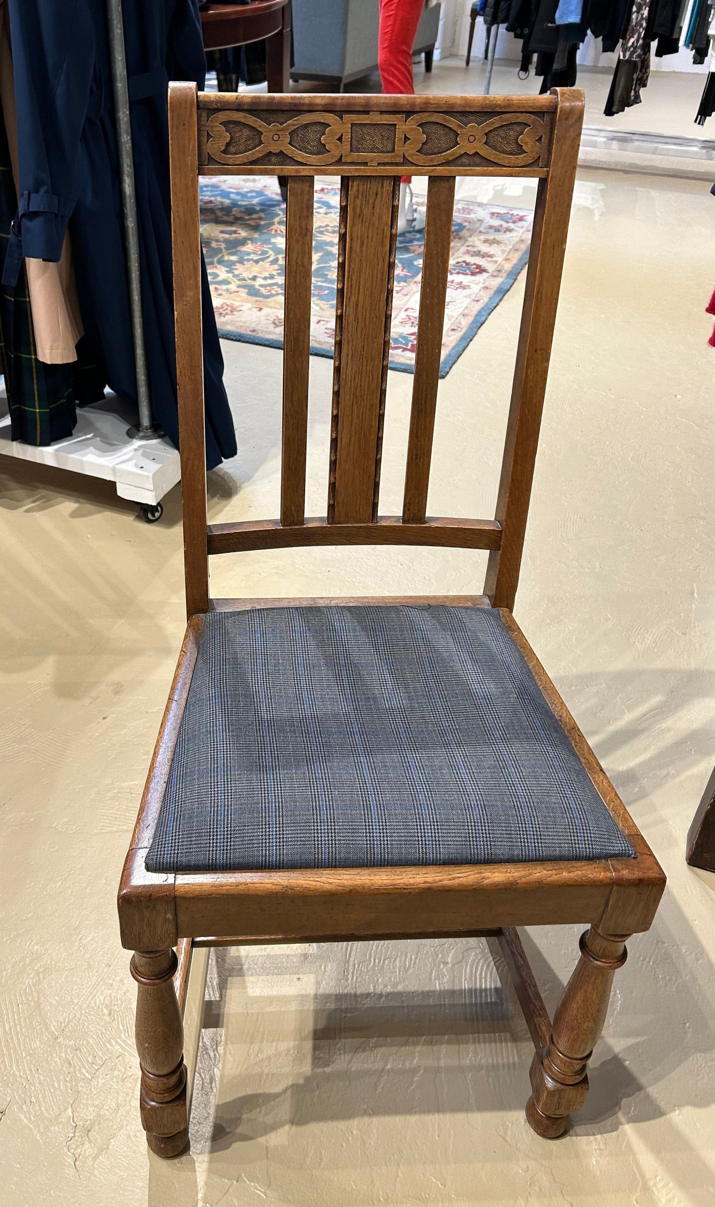 Local Pickup Only - Art Nouveau Oak Chair, Glen Plaid upholstered seat (per chair)