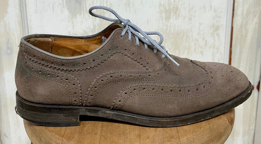 Men's Shoes - EU44/ US 11, Hudson H London, "Winslow" Wingtip Lace-up Oxford, Beige Suede, Leather Sole with Rubber inset