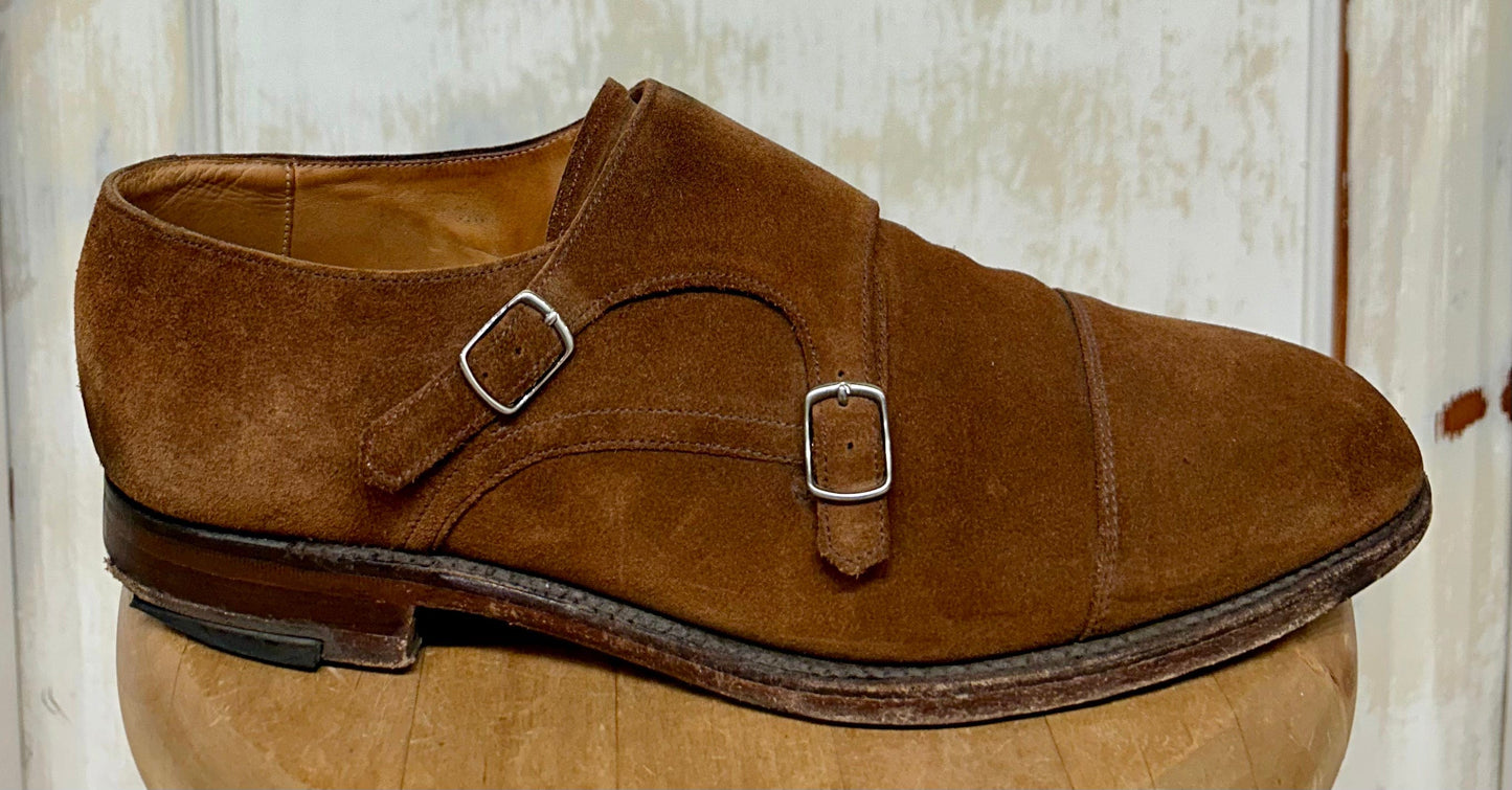 Men's Shoes - US 10, Loake 1880 "Cannon Capital" Double Buckle Monk Strap, Suede, Brown, Handmade