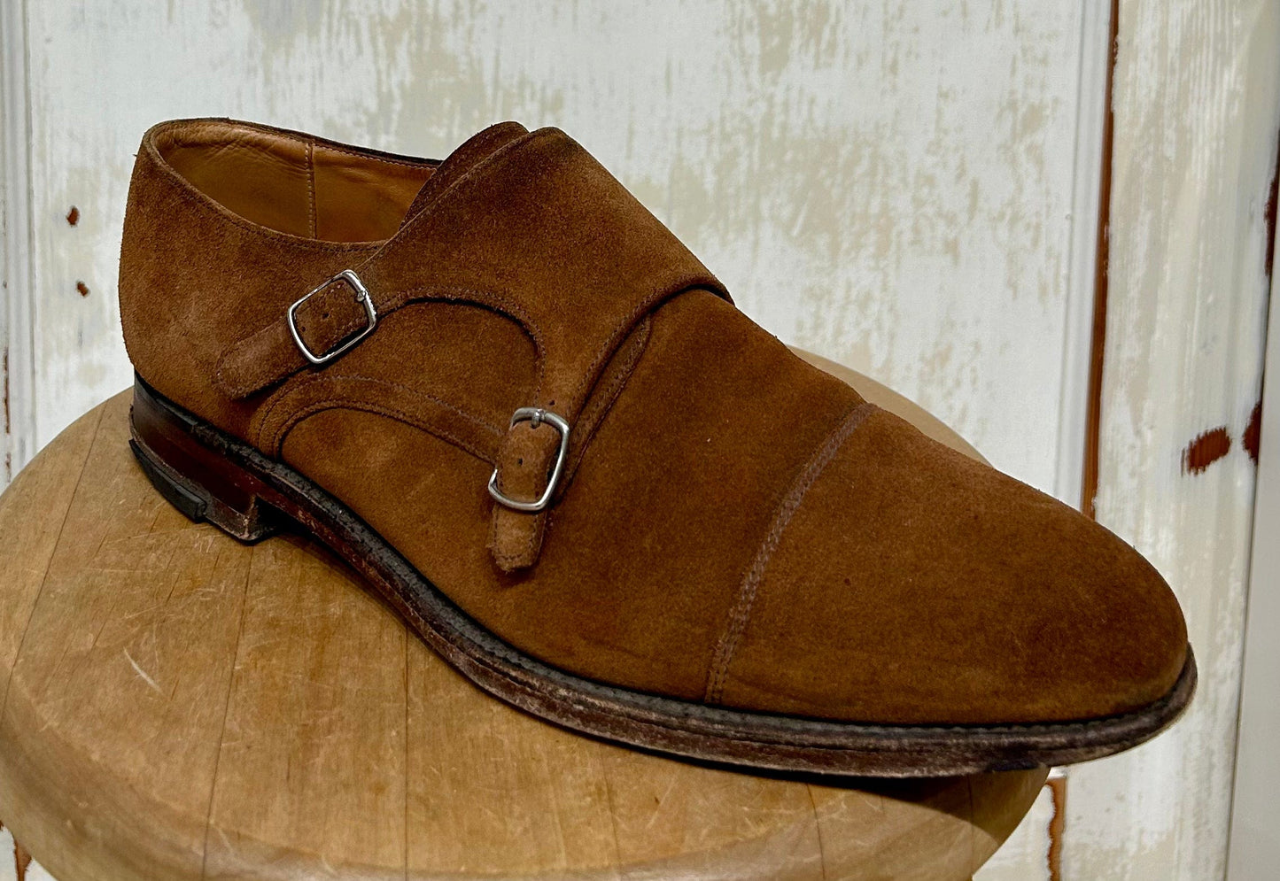 Men's Shoes - US 10, Loake 1880 "Cannon Capital" Double Buckle Monk Strap, Suede, Brown, Handmade