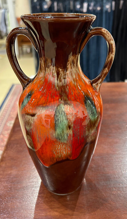 Local Pickup Only - Ceramic MCM Vase, Autumn Shades Glazes, Brown Undercoat