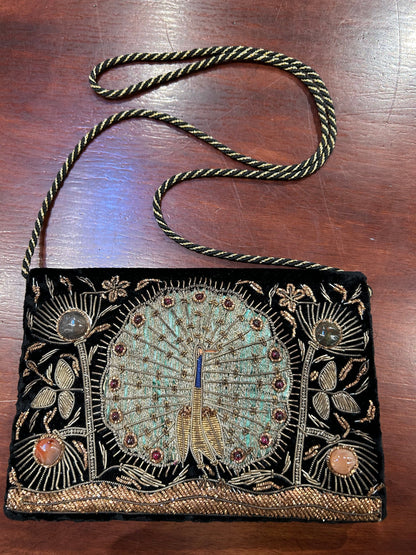 Vintage Beaded Zardozi Embroidered Silk Velvet Clutch Purse Bag