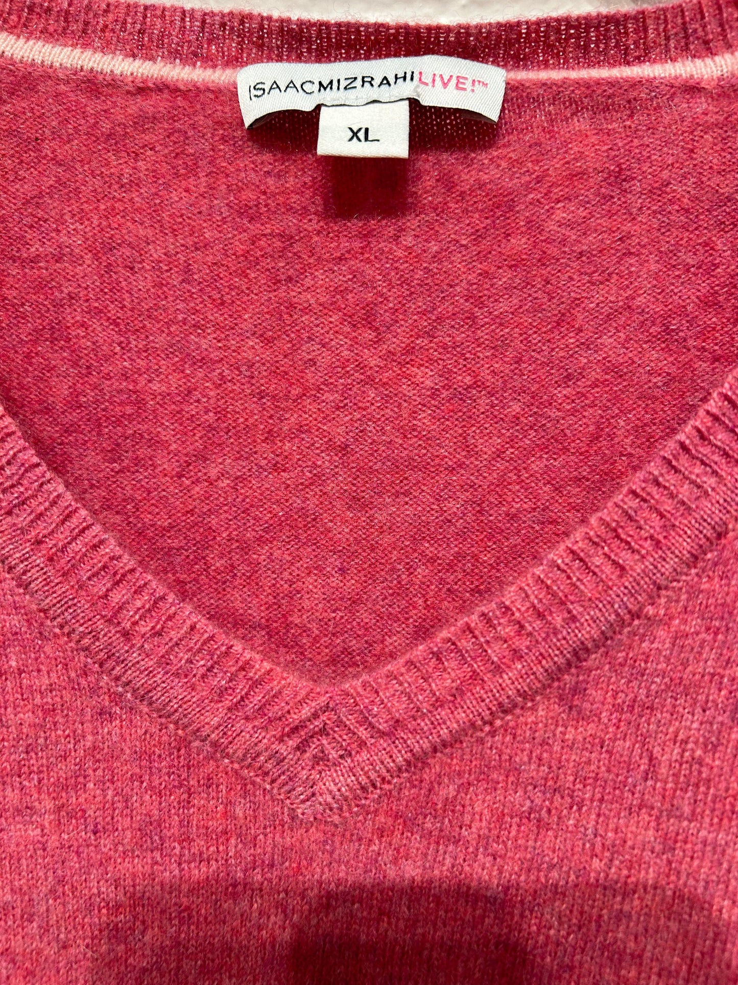 Women's XL 100% Cashmere Sweater, Ruffle, Rose Pink, Isaac Mizrahi Live