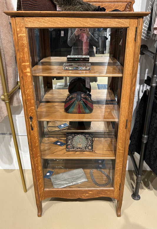 Local Pickup Only - Antique Art Nouveau Style Oak and Glass Cabinet