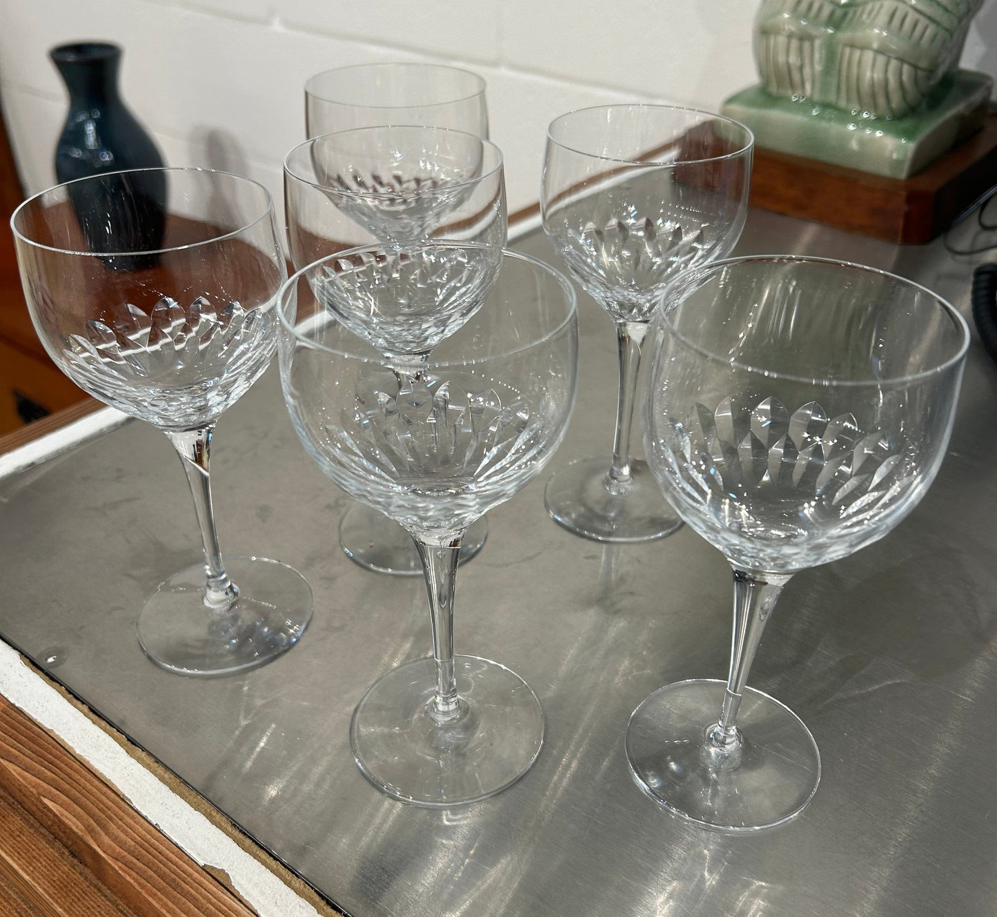 Local Pickup Only - Set of 6 Petal Etched Crystal Wine Glasses