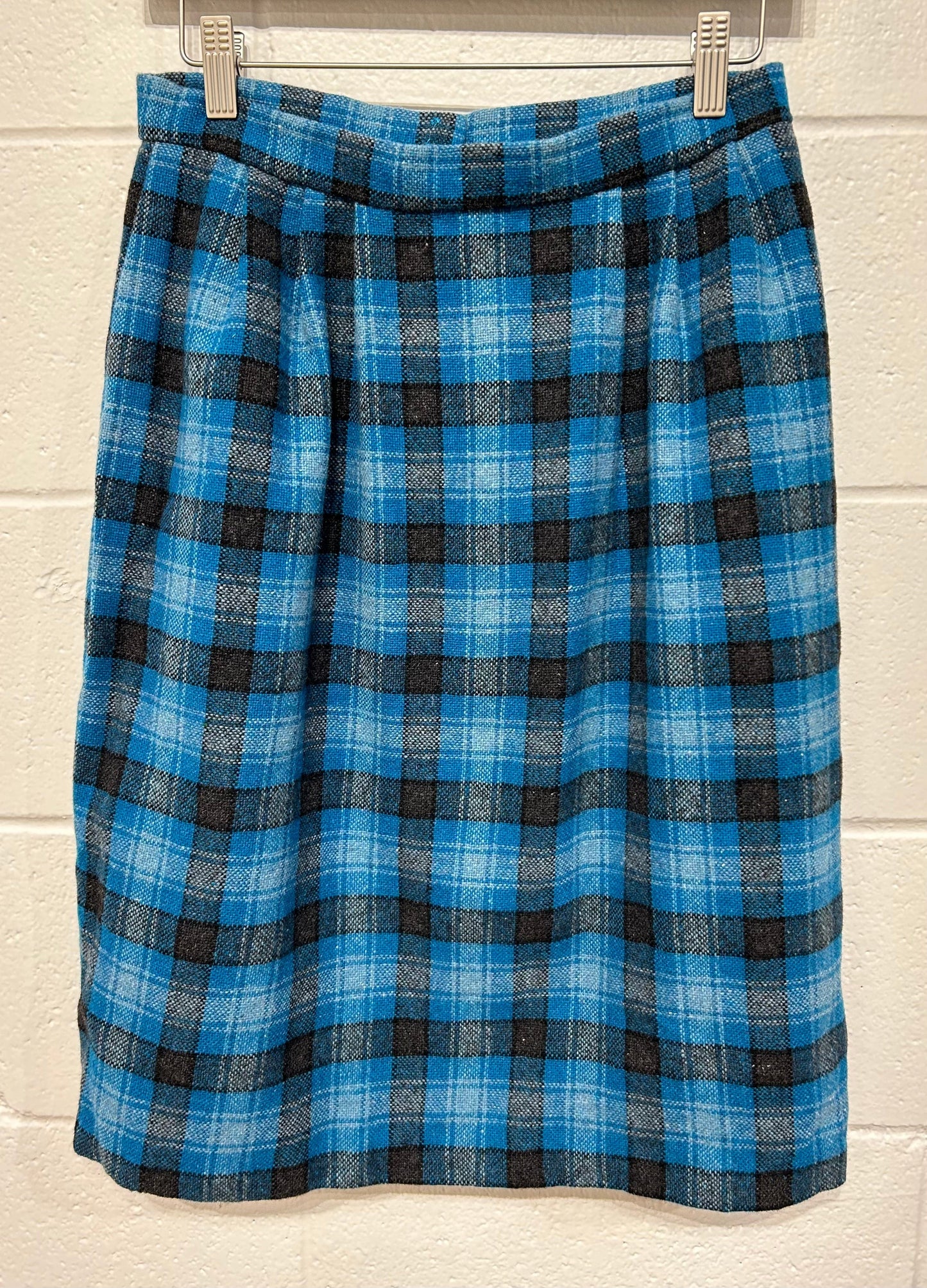 Vintage Women's Skirt M Wool Blue/Charcoal Tweed