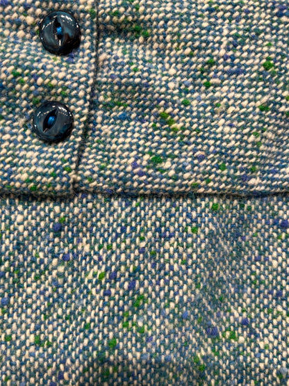 Vintage Women's Skirt M 100% Wool Blue/Green Tweed