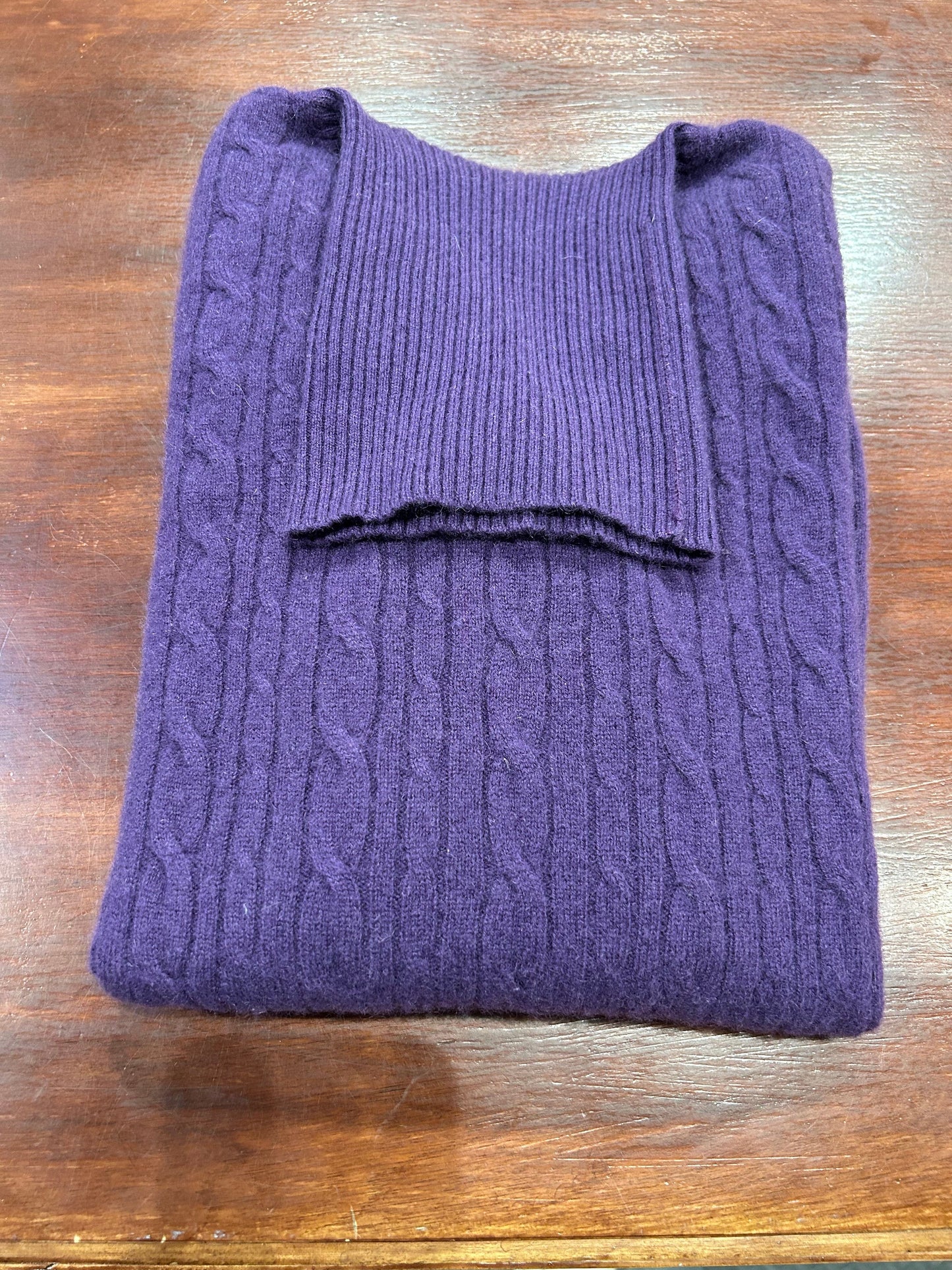 Women's S 100% Cashmere Kenar Sweater Purple Cable