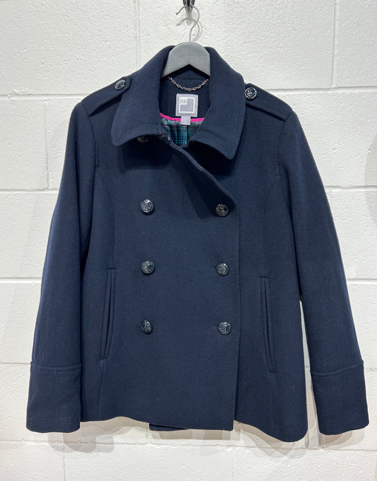 Women's 1X Wool Blend Jacket Coat, Button Up Navy Pea Coat, JCP