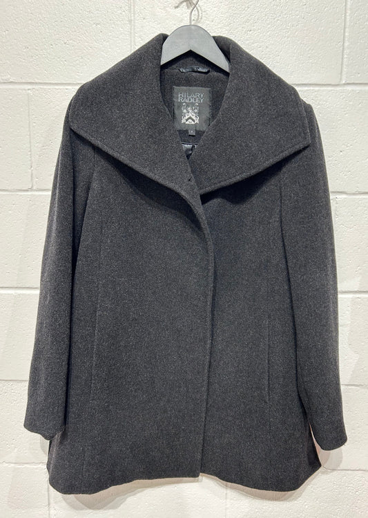 Women's Wool Blend Coat 8, Button Up Charcoal Grey Hilary Radley