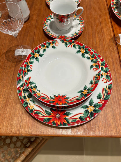 Christmas Pattern Poinsettia Dining Set, 4 full Settings and extras