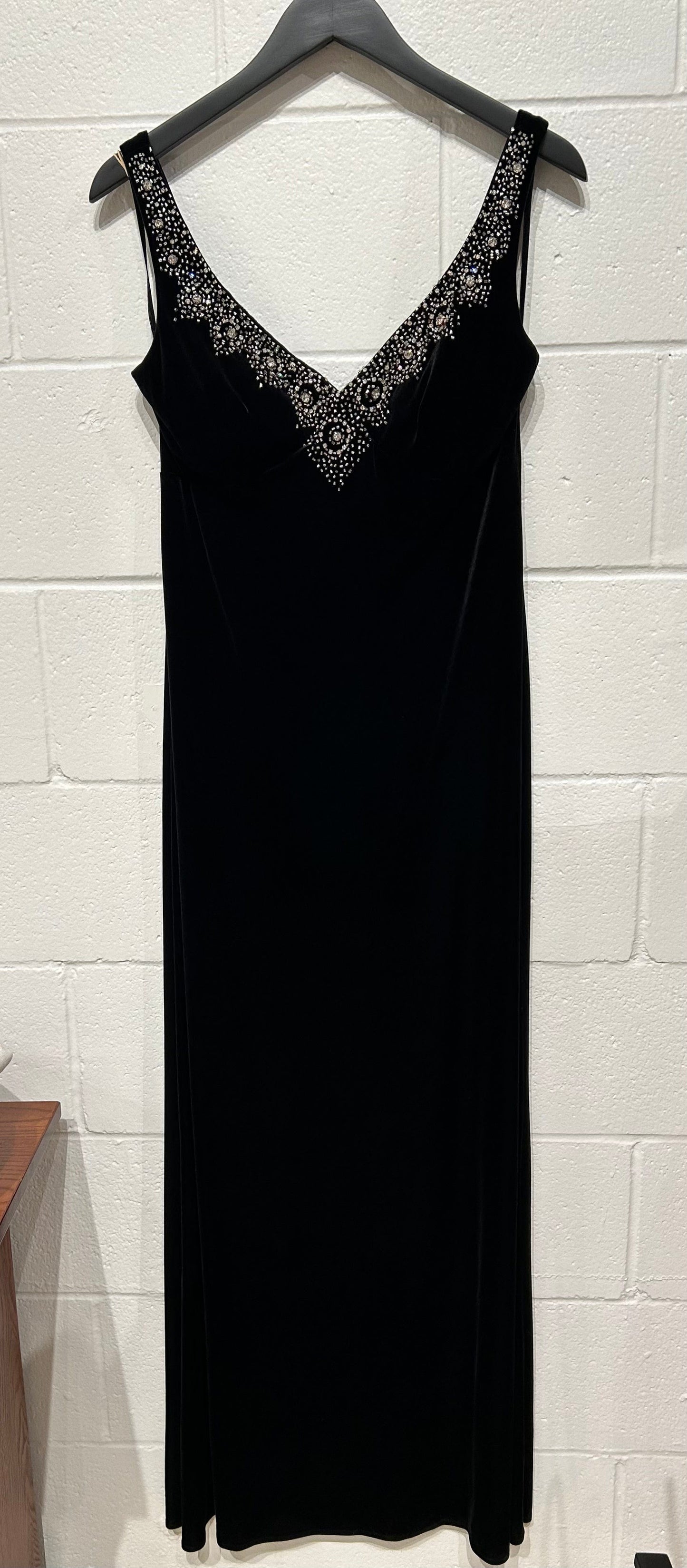 Women's Dress 10, Black Velvet with Jewels Evening Gown, Marina