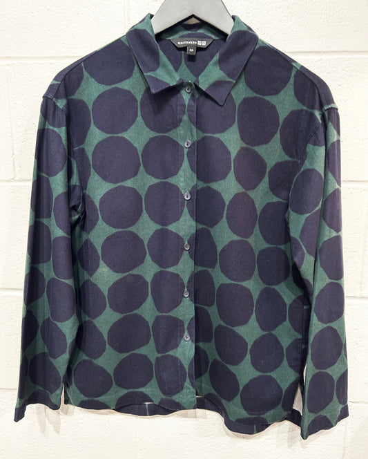 Women's S Green/Navy Button-up Shirt Top, Marimekko Uniqlo