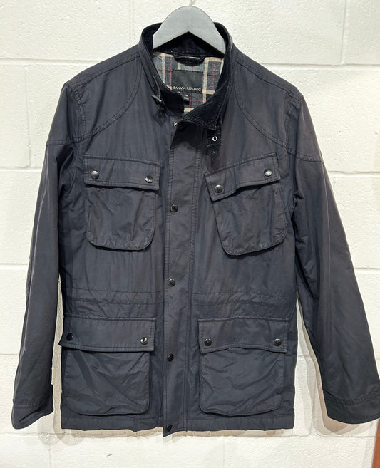 Men's M, Black Waxed Cotton Jacket Coat - Banana Republic