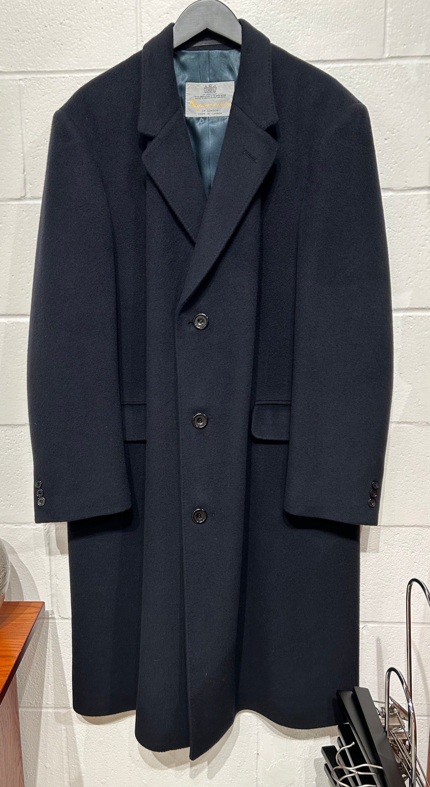 Men's XL Cashmere Blend Coat Overcoat Navy - Aquascutum