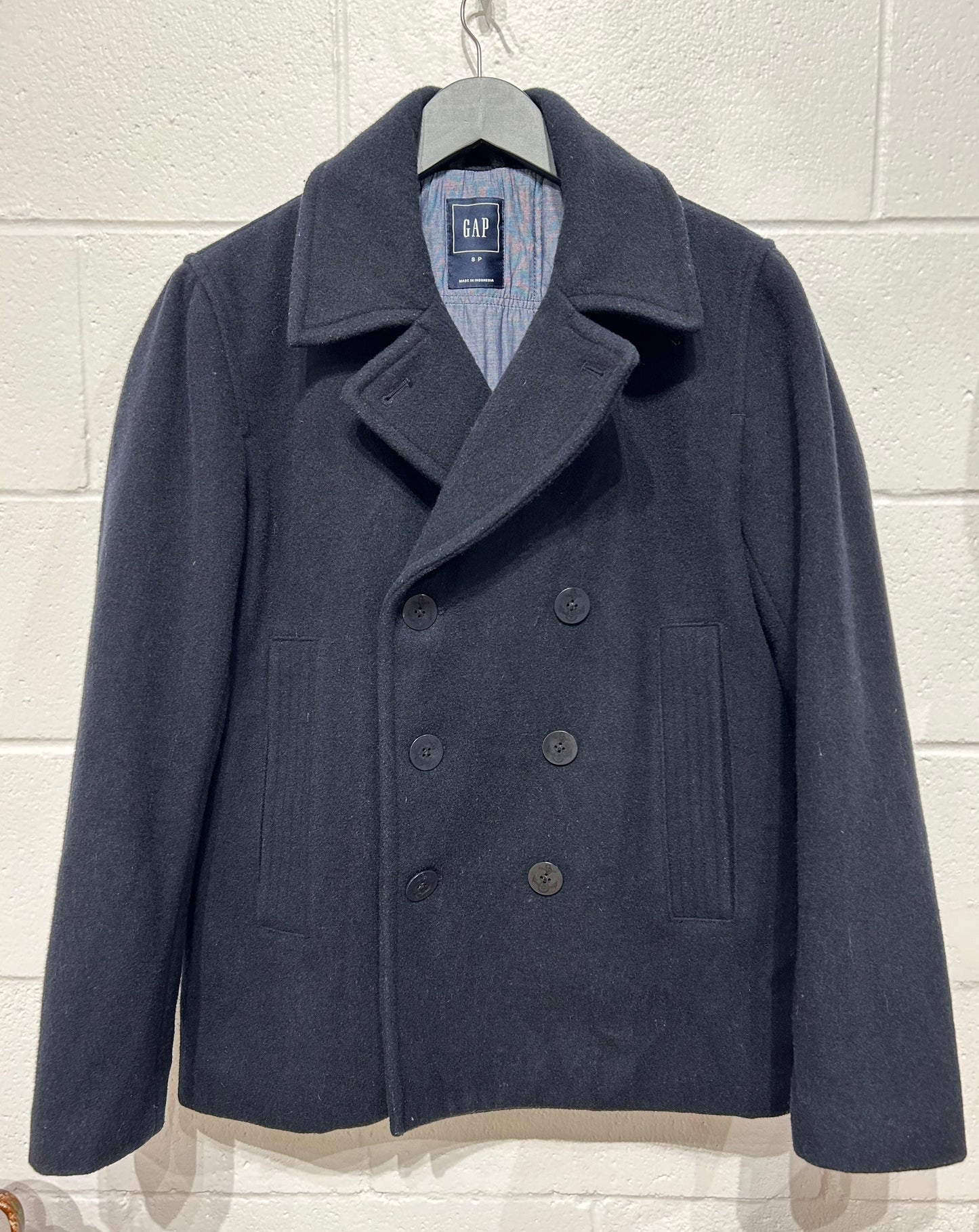 Men's S, Wool Blend Peacoat, Gap