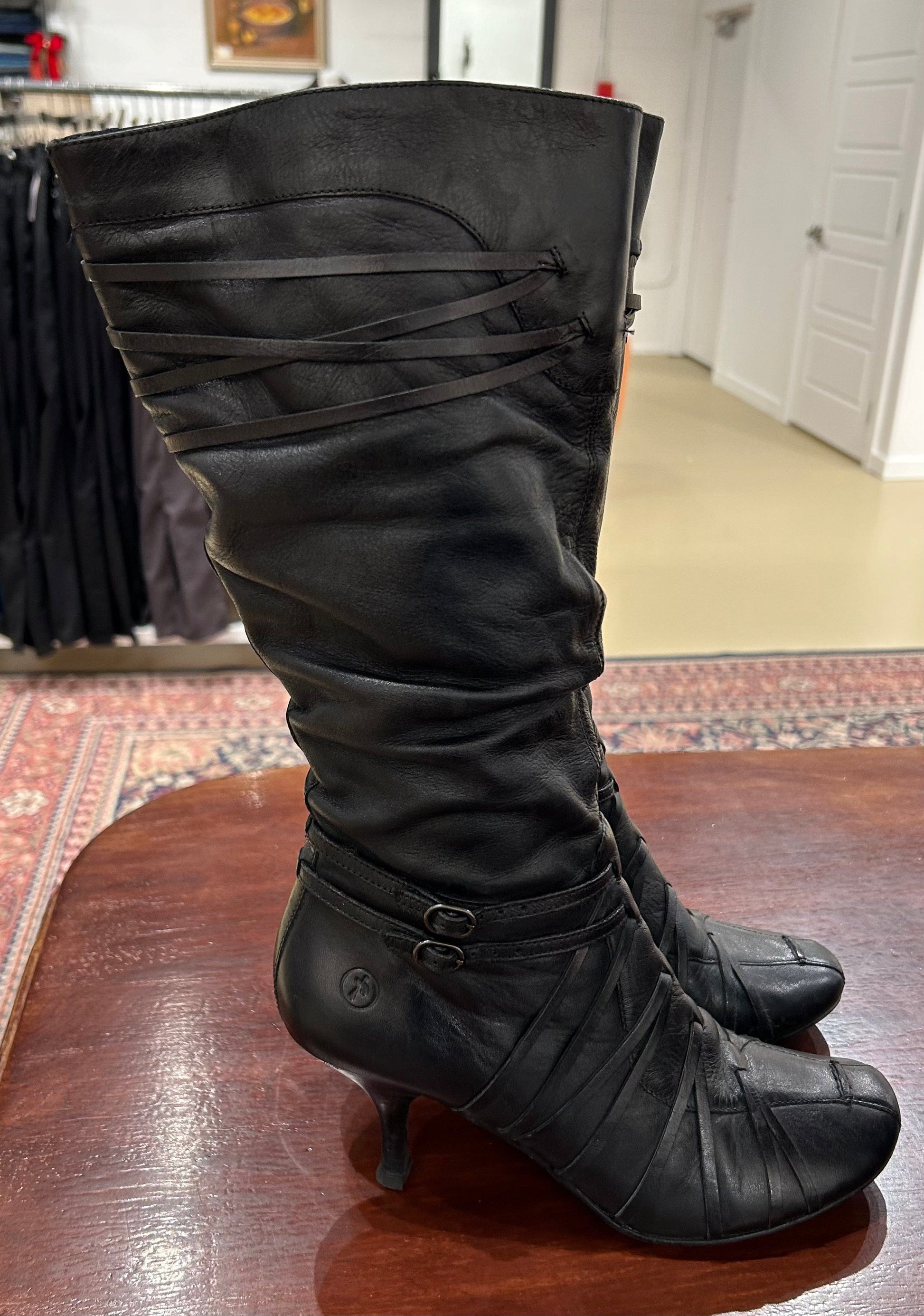 Women s Shoes 8.5 M US EU 39 Bronx Leather Tall Strappy Boots Circularity Boutique