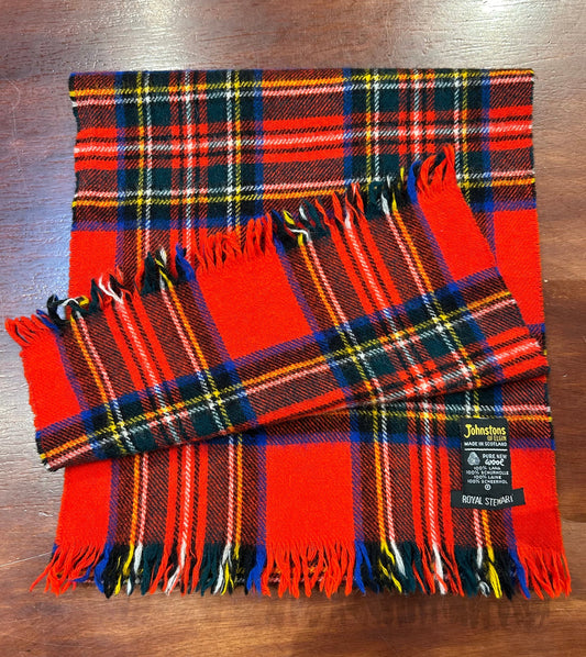 Vintage 100% Wool Plaid Red/Navy/Cream Scarf made in Scotland