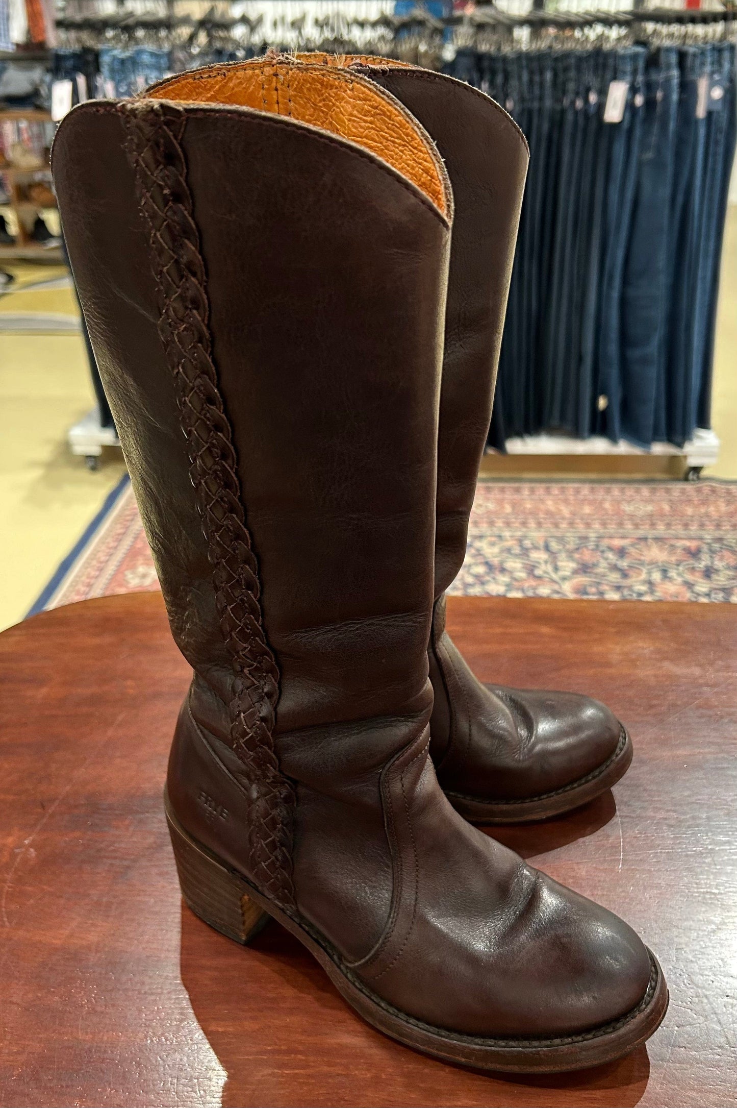 Women's Shoes - 7 B Boots Brown Leather Pull-on, Frye Western Tall Campus