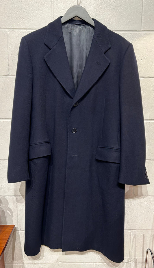 Men's 40R Wool Overcoat, Navy - Mario Zegna Trivero