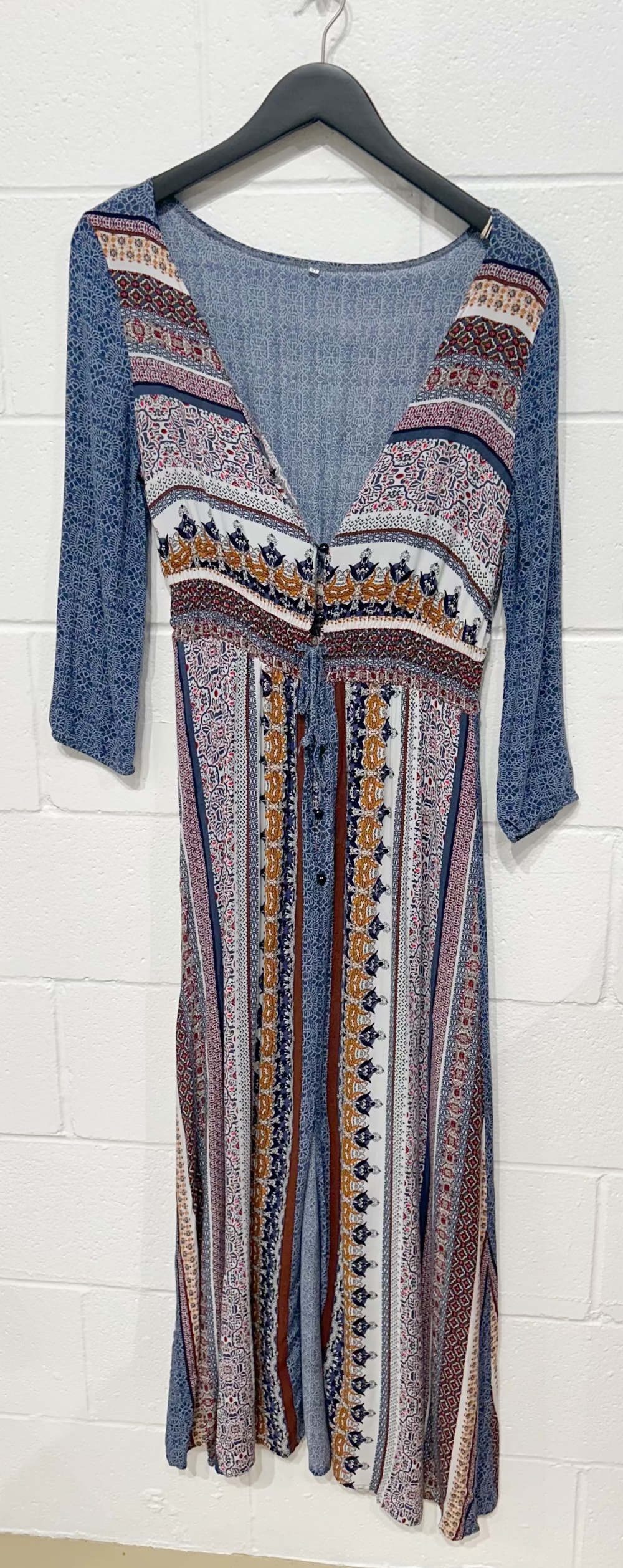 Women's XL, Blue Multi Print Dress Long (No BrandTag)