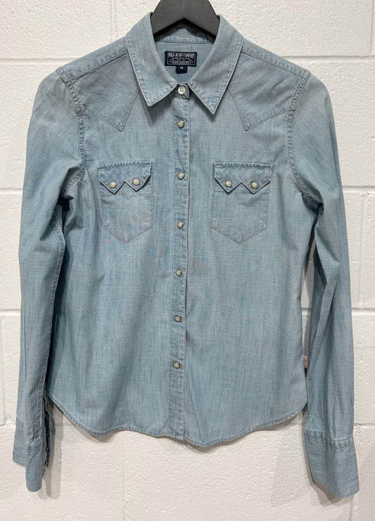 Women's M Cotton Top Snap-up Shirt, Denim Chambray, Polo Ralph Lauren Jeans