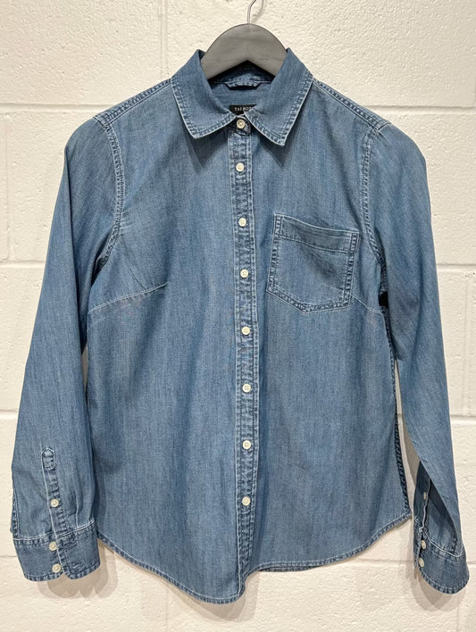 Women's S Petite Top Shirt, Button Up, Long Sleeve, Denim, Talbots