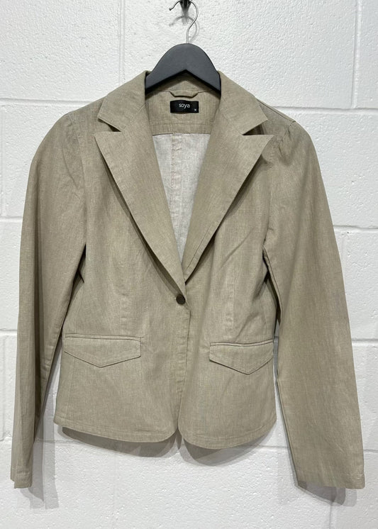 Women's L Linen-Cotton Blazer Jacket, Tan, Soya