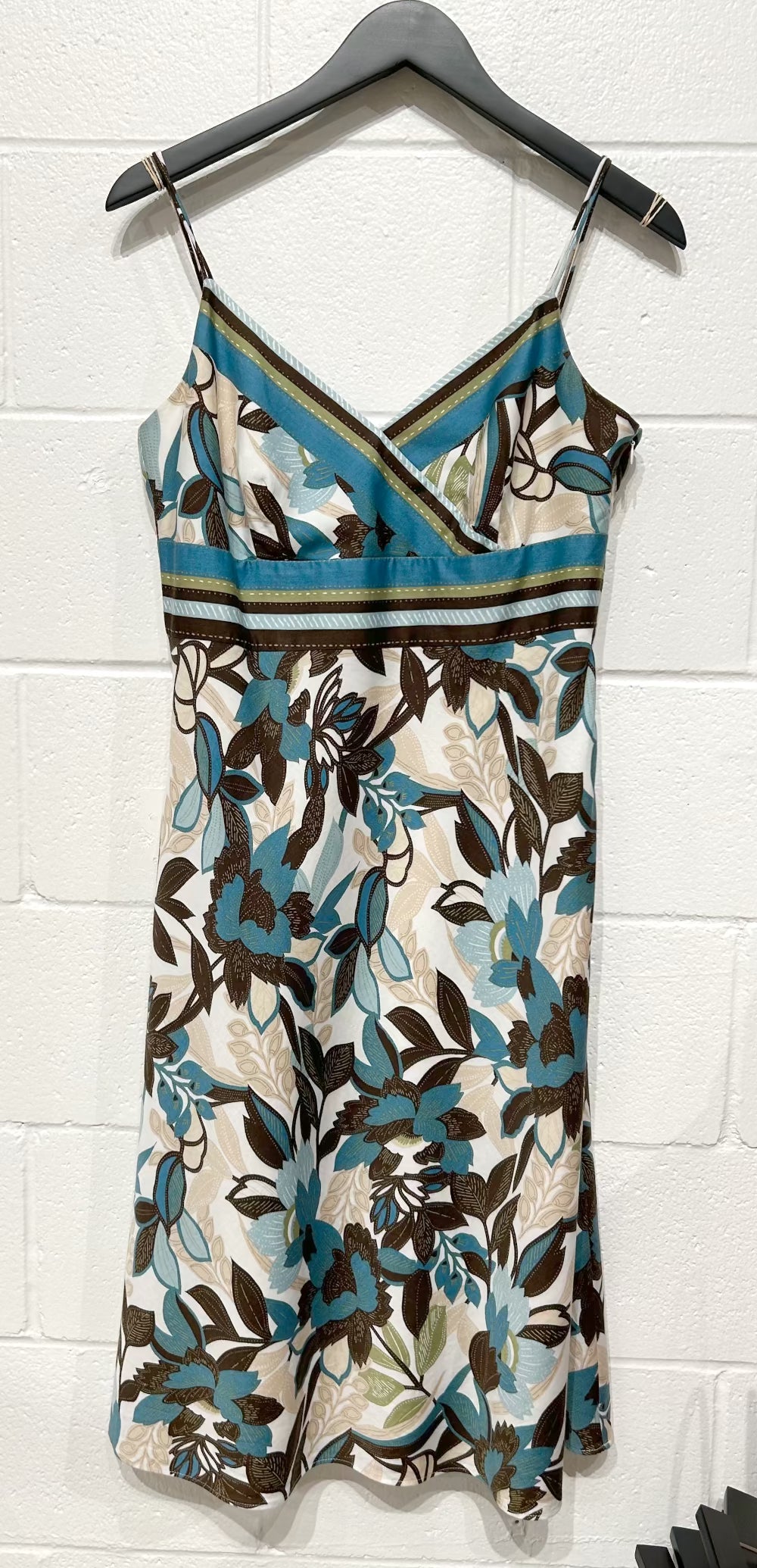 Women's Dress 8, 100% Cotton, Botanical Brown/Cream/Teal Print, Ann Taylor