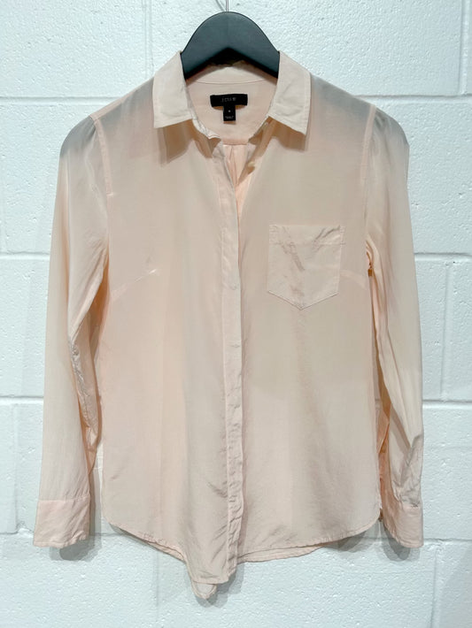 Women's 4 Top Shirt Silk, Long Sleeve - Peach, J Crew