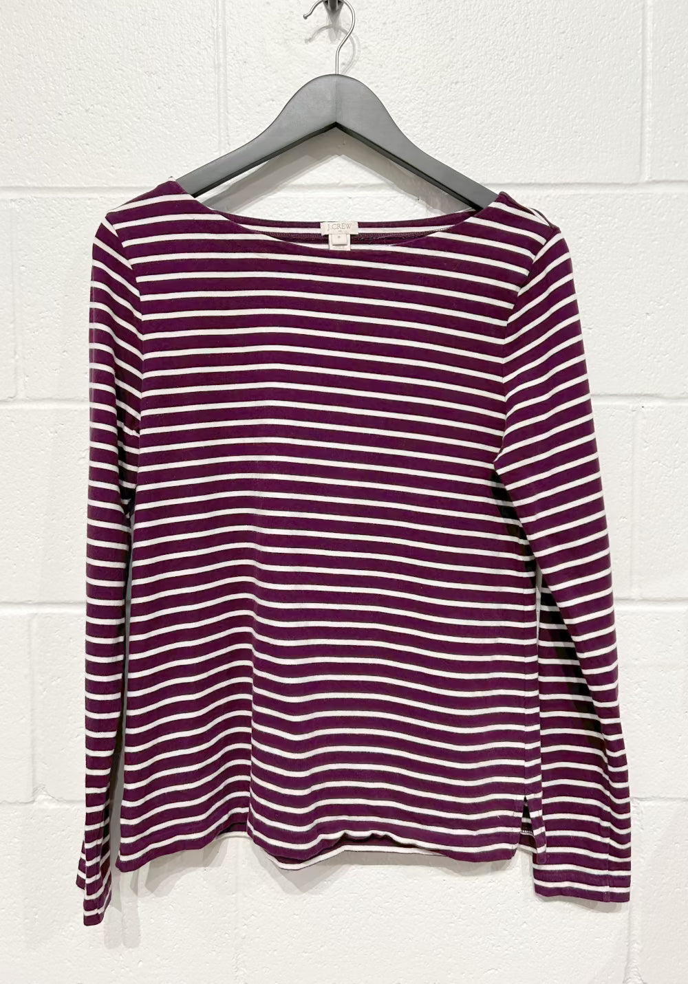 Women's S 100% Cotton Top Shirt, Burgundy/White Stripes, Knit, J Crew