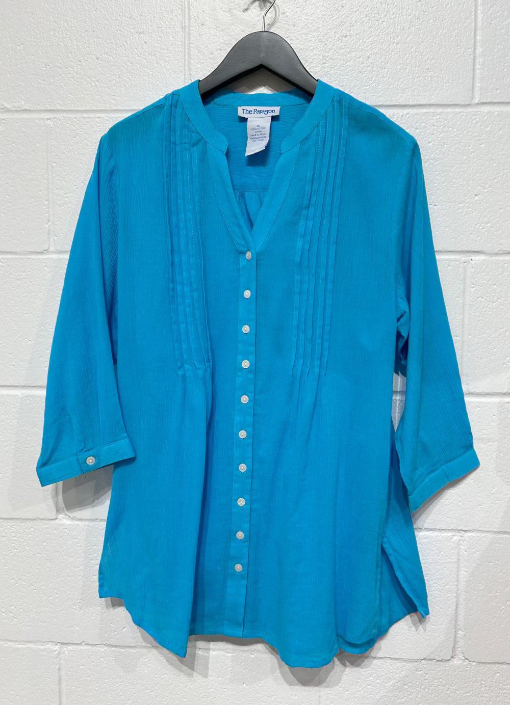 Women's XL 100% Cotton Crinkle Top Shirt, Turquoise, The Paragon