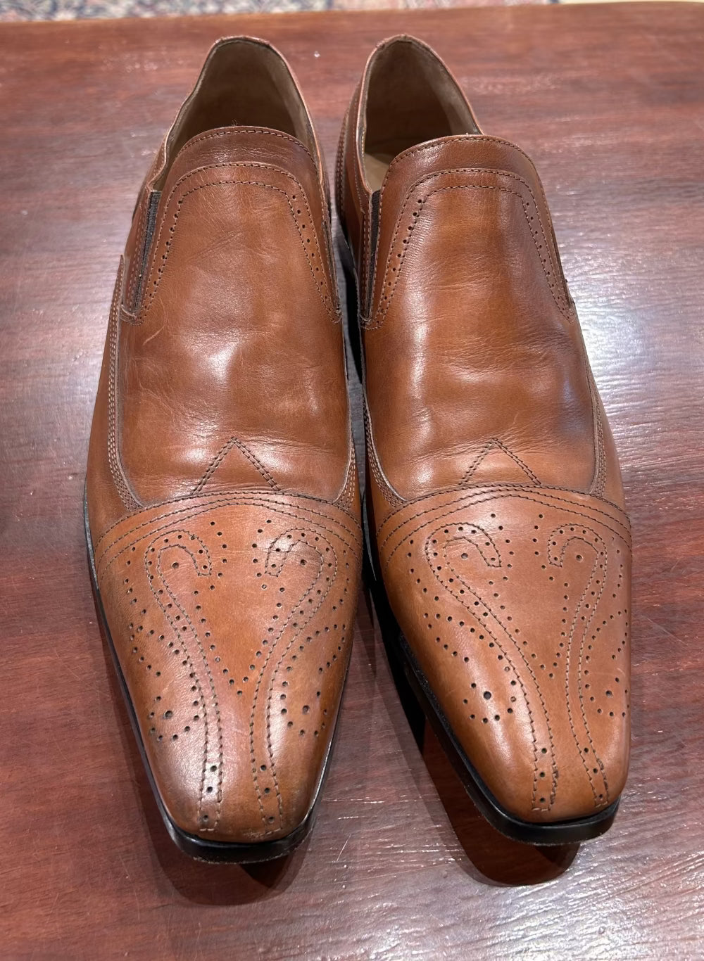 Men's Shoes - 45 EU/ 11 US, Brown Leather Brogued Slip-on Loafer, Vittorio Virgili