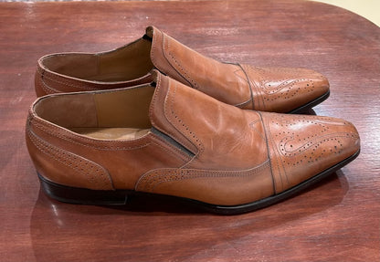 Men's Shoes - 45 EU/ 11 US, Brown Leather Brogued Slip-on Loafer, Vittorio Virgili