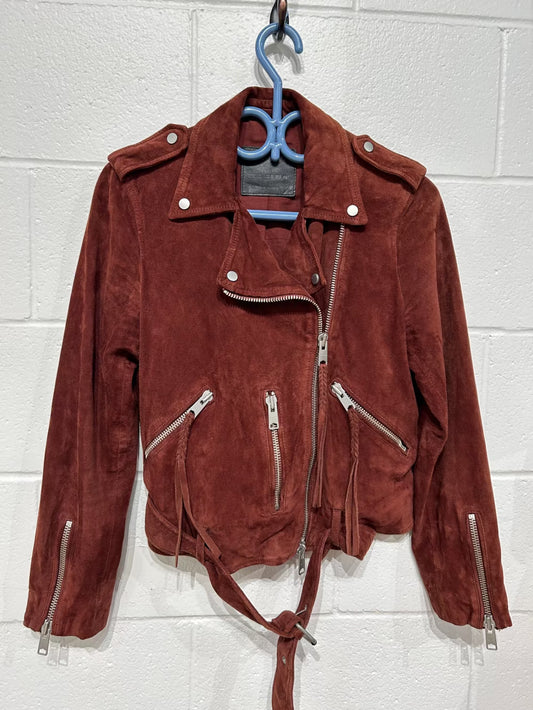 Women's 8/ 40 Suede Leather Biker Moto Jacket,  RustBrown, All Saints