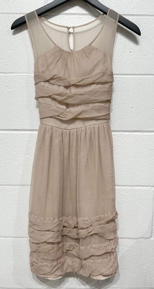 Women's S Burlapp (Anthropologie) Beige Silk Rulffle Dress